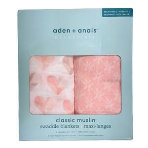 Aden + Anais 'Piece Of My Heart' 2 Pack 100% Cotton Muslin Swaddles, NWT
